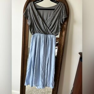 LOFT Charcoal and Sky Blue Midi Dress